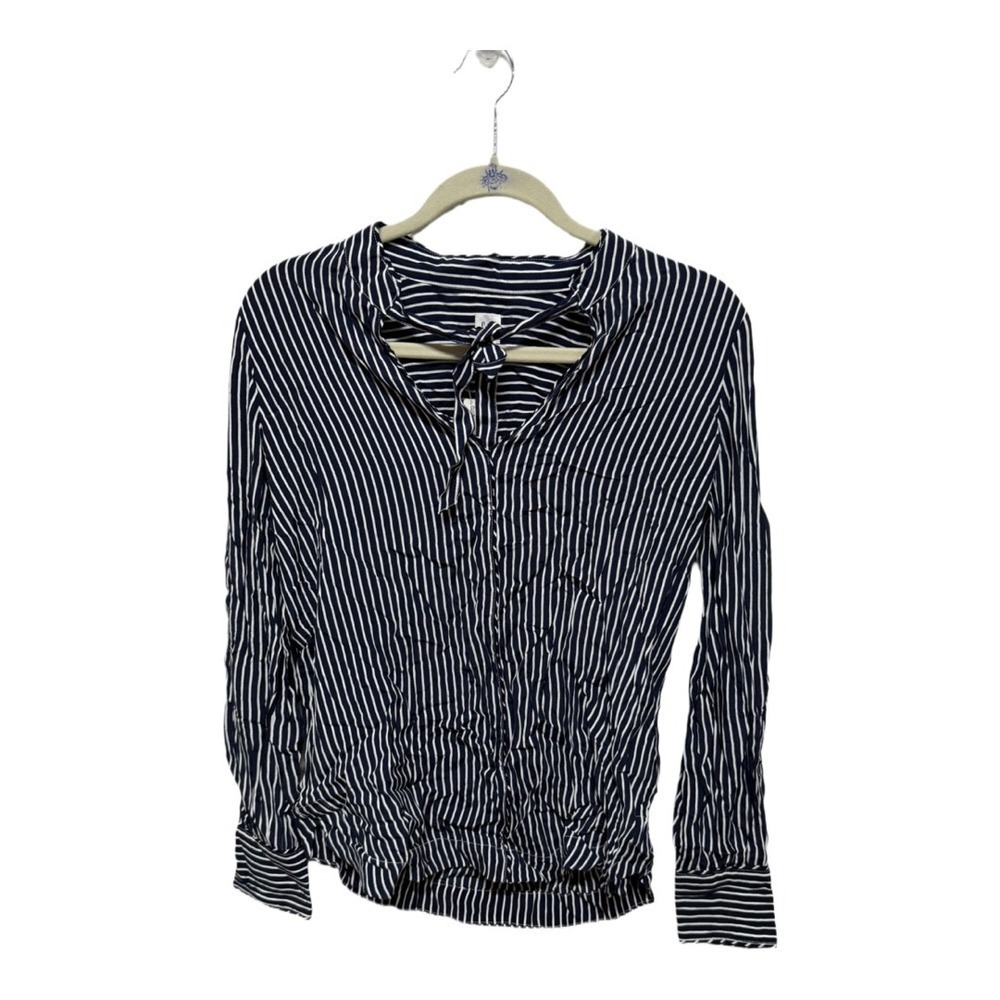 Gap Navy White Striped Button Up Tie Neck Blouse Size XS NWT